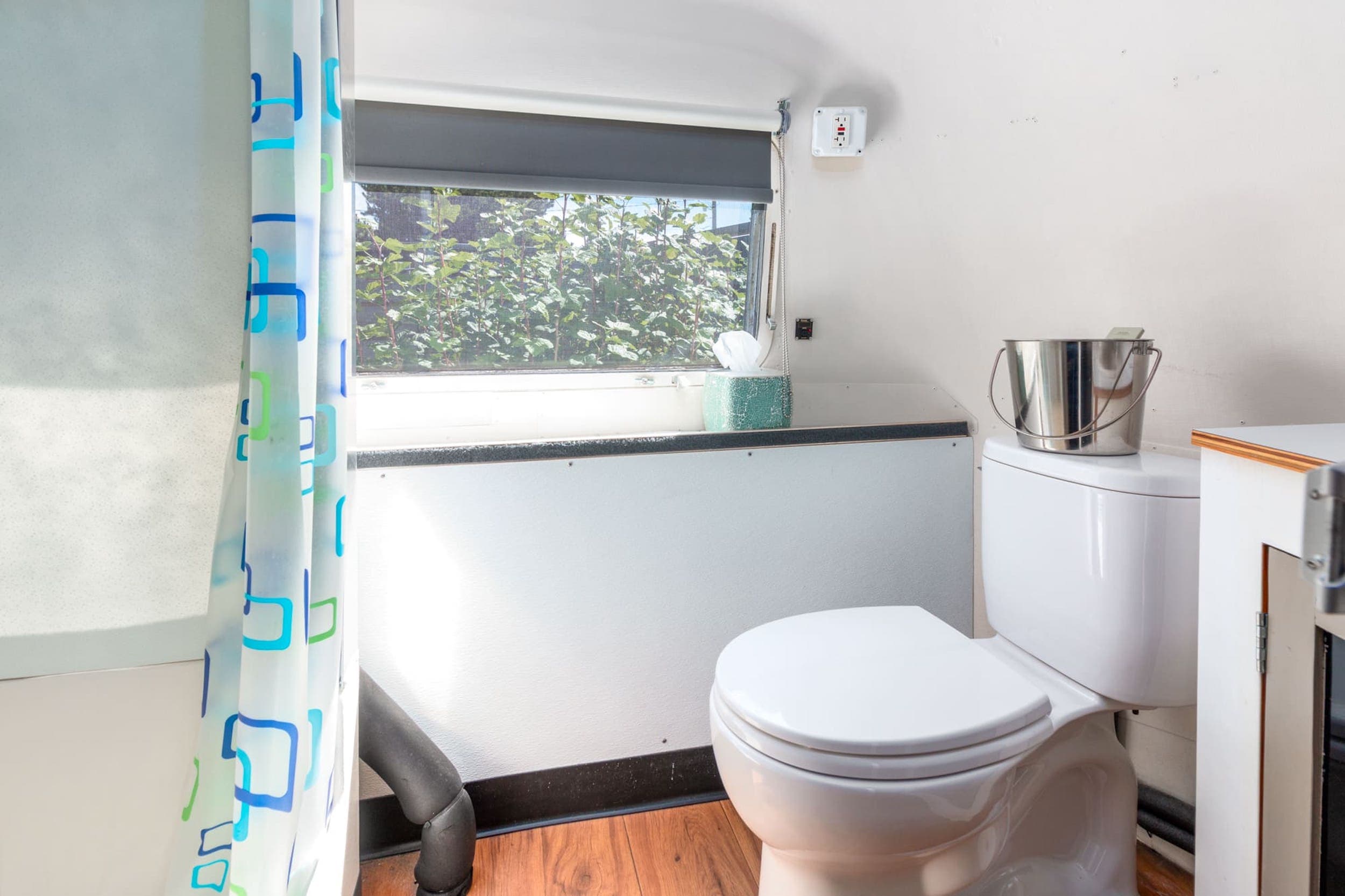 The washroom of a bunk airstream at Harts Camp