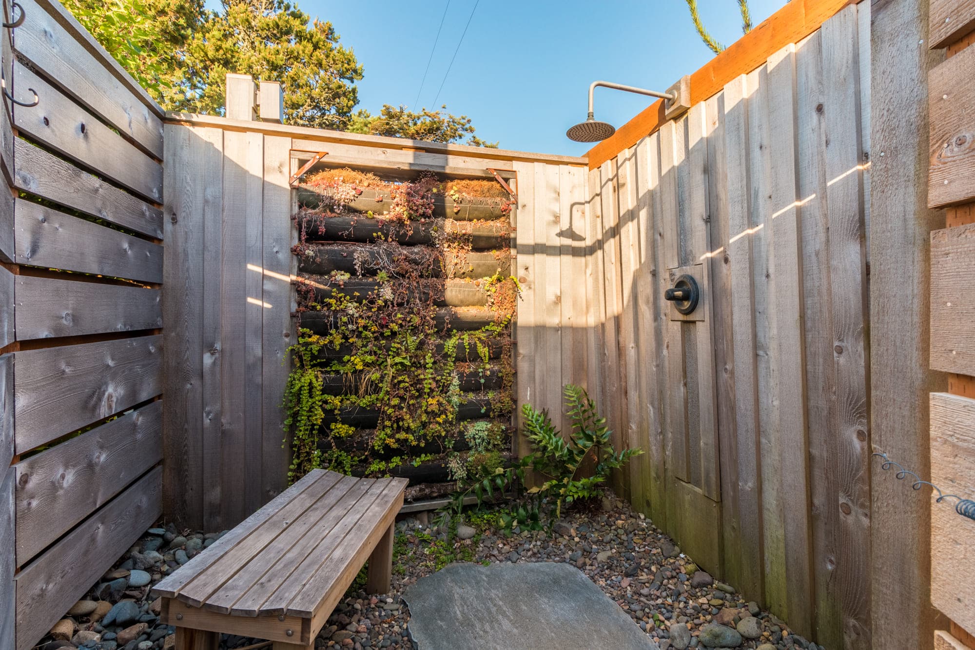 The outdoor shower area of an Airstream lot at Harts Camp
