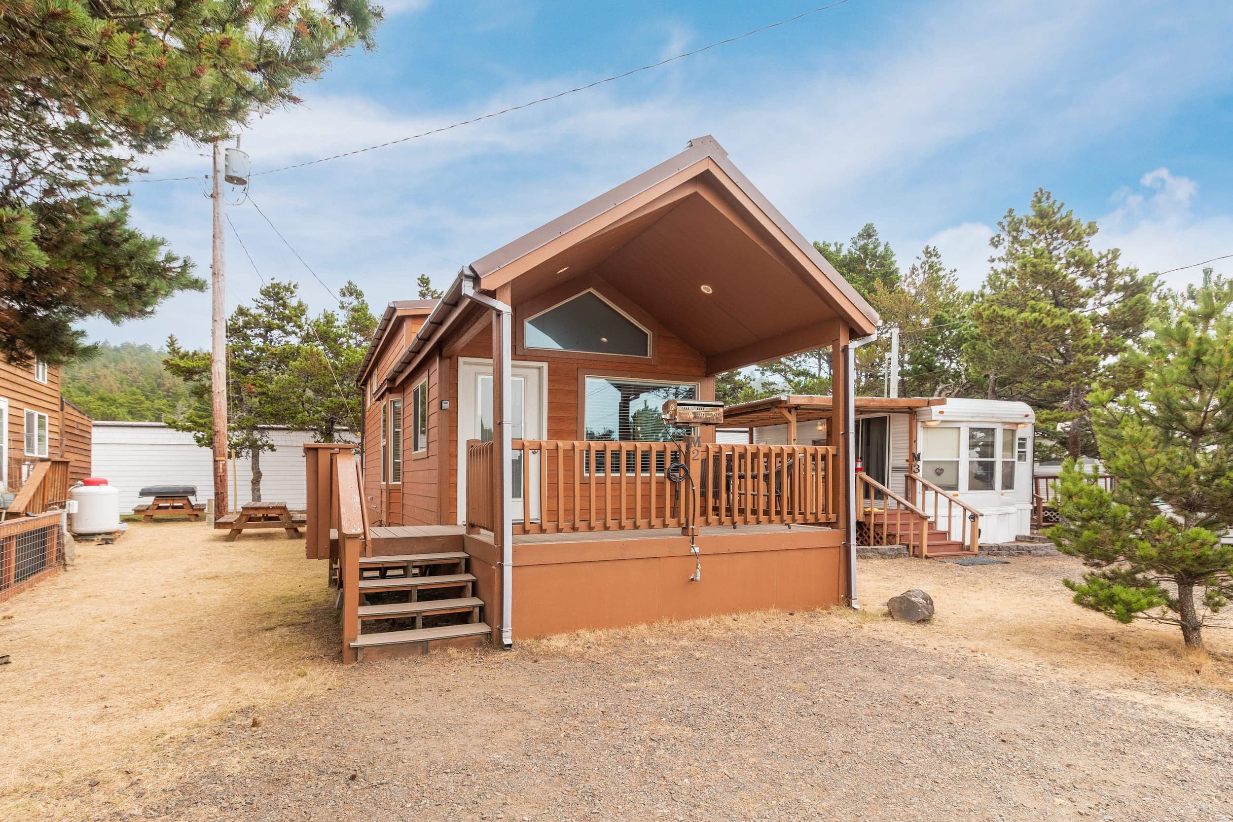 The exteriors of accommodations at Hart's Camp, Pacific City, OR
