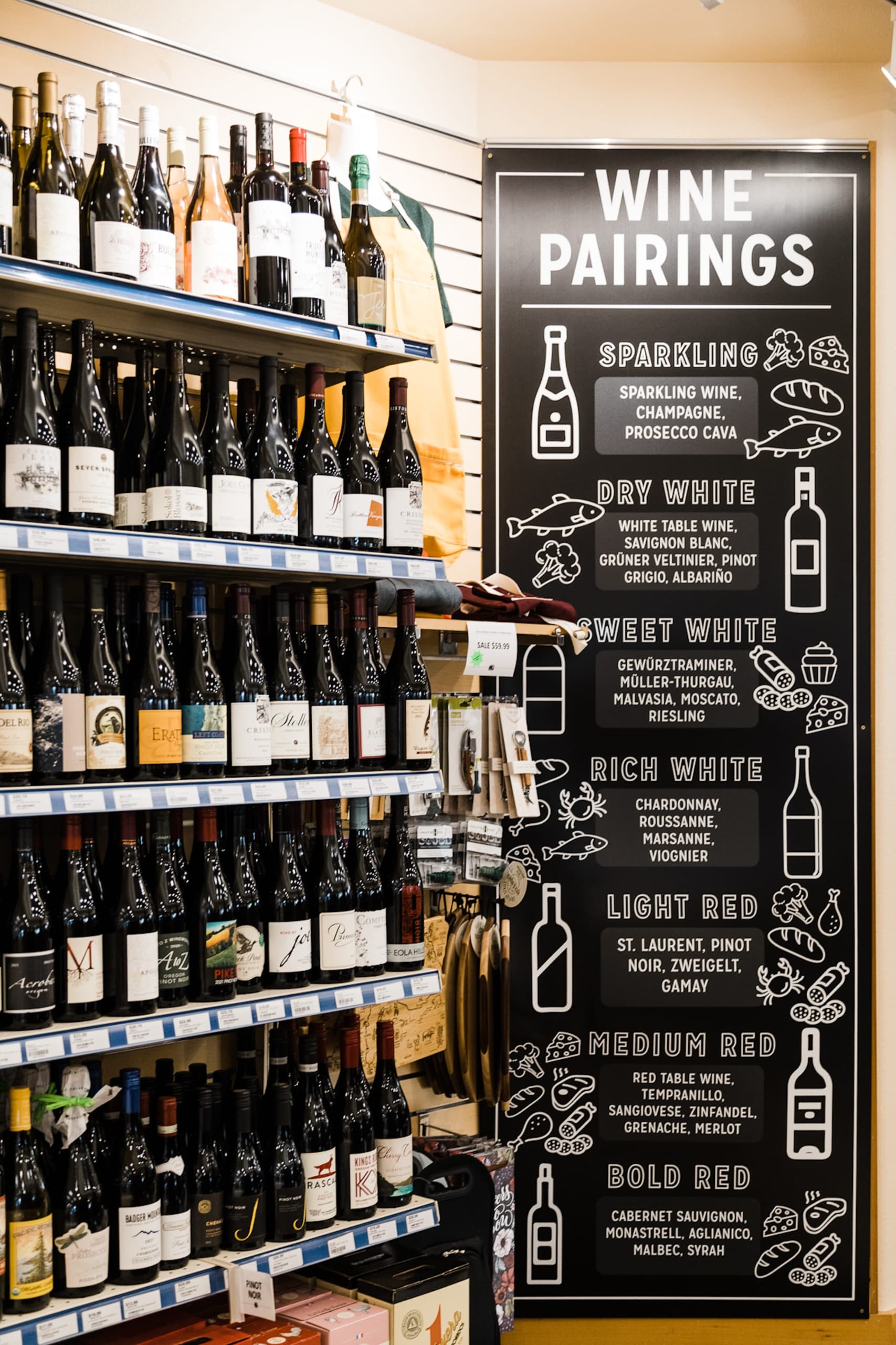 A shelf of wine bottles inside a store
