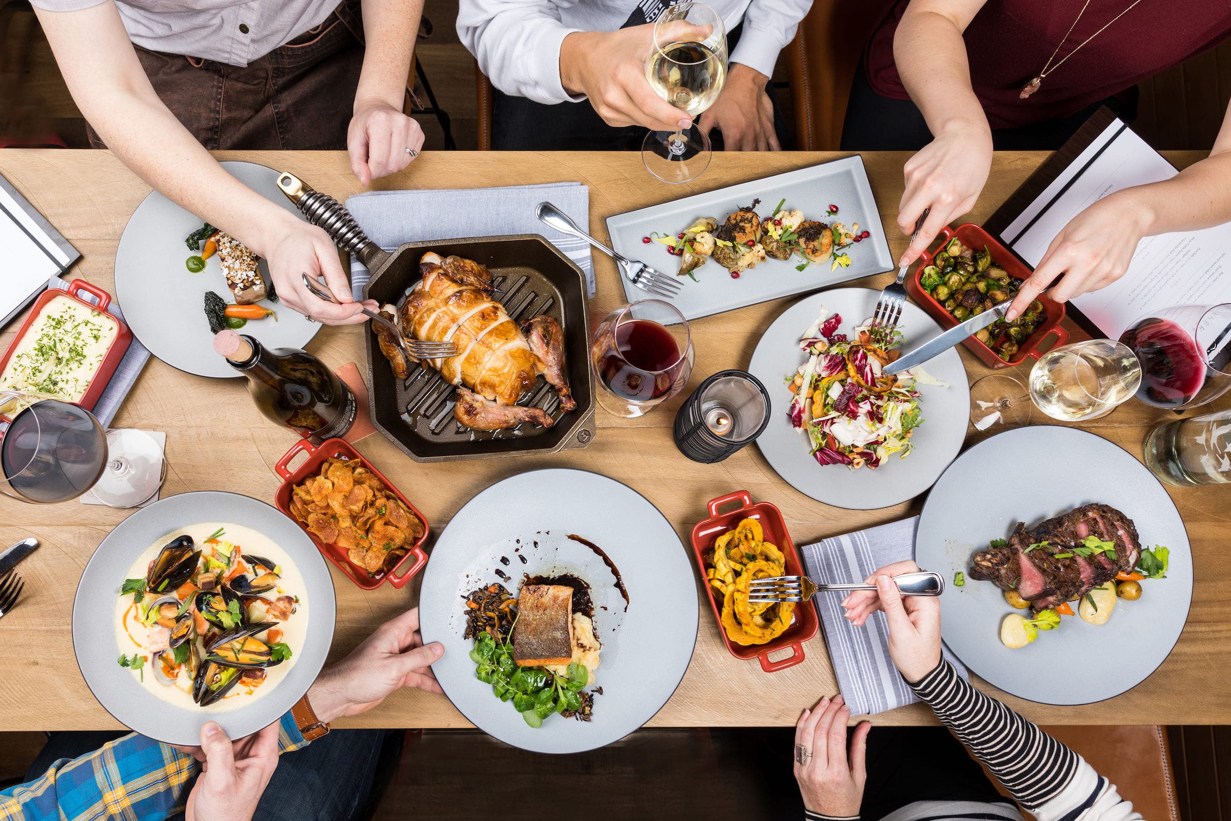 Various dishes served at Meridian Restaurant & Bar for Thanksgiving.