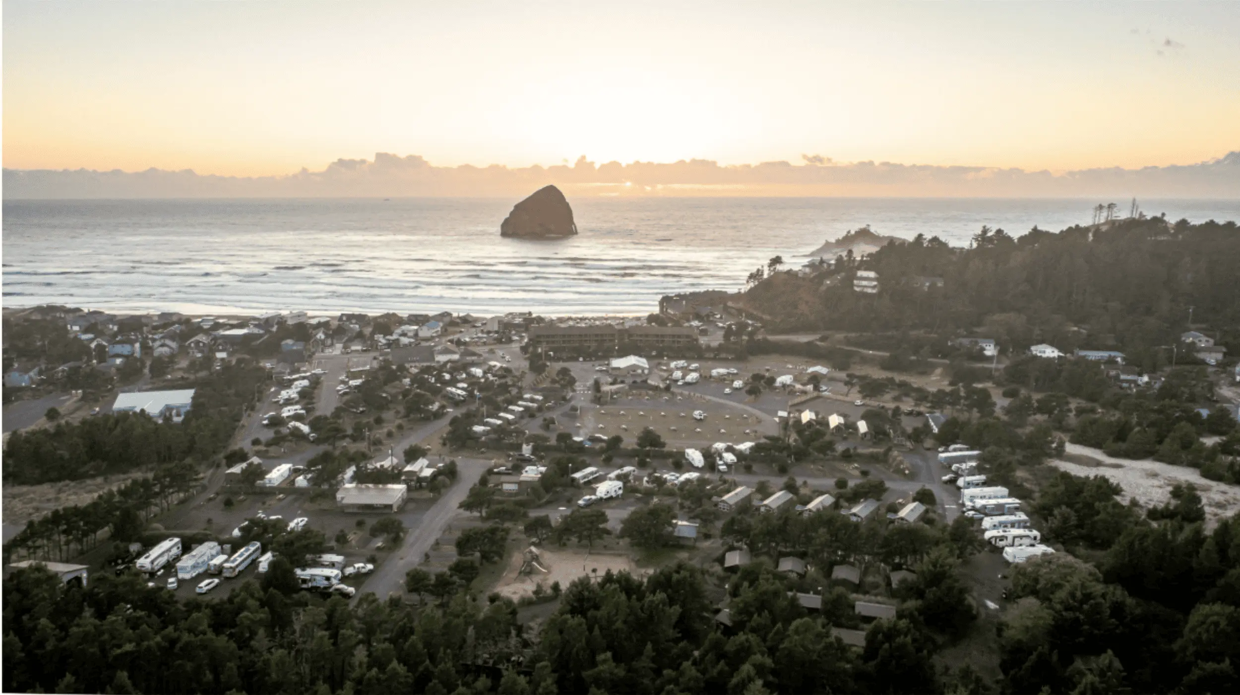A panorama view of Harts Camp Campground at Cape Kiwanda