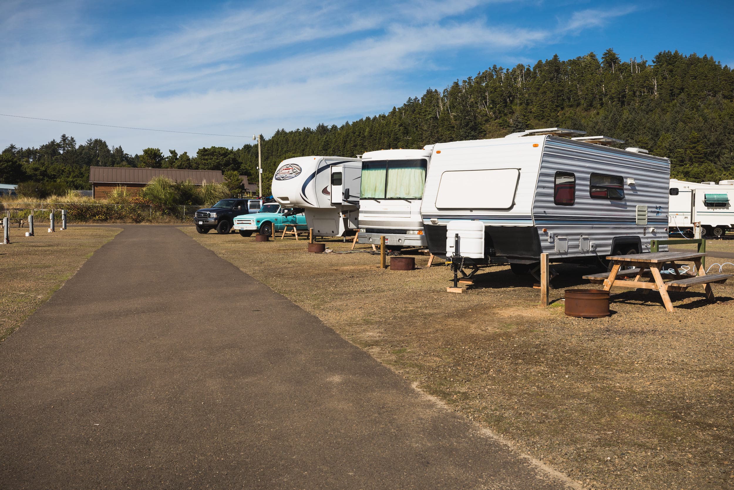 Parked RVs at Hart's Camp RV camp site