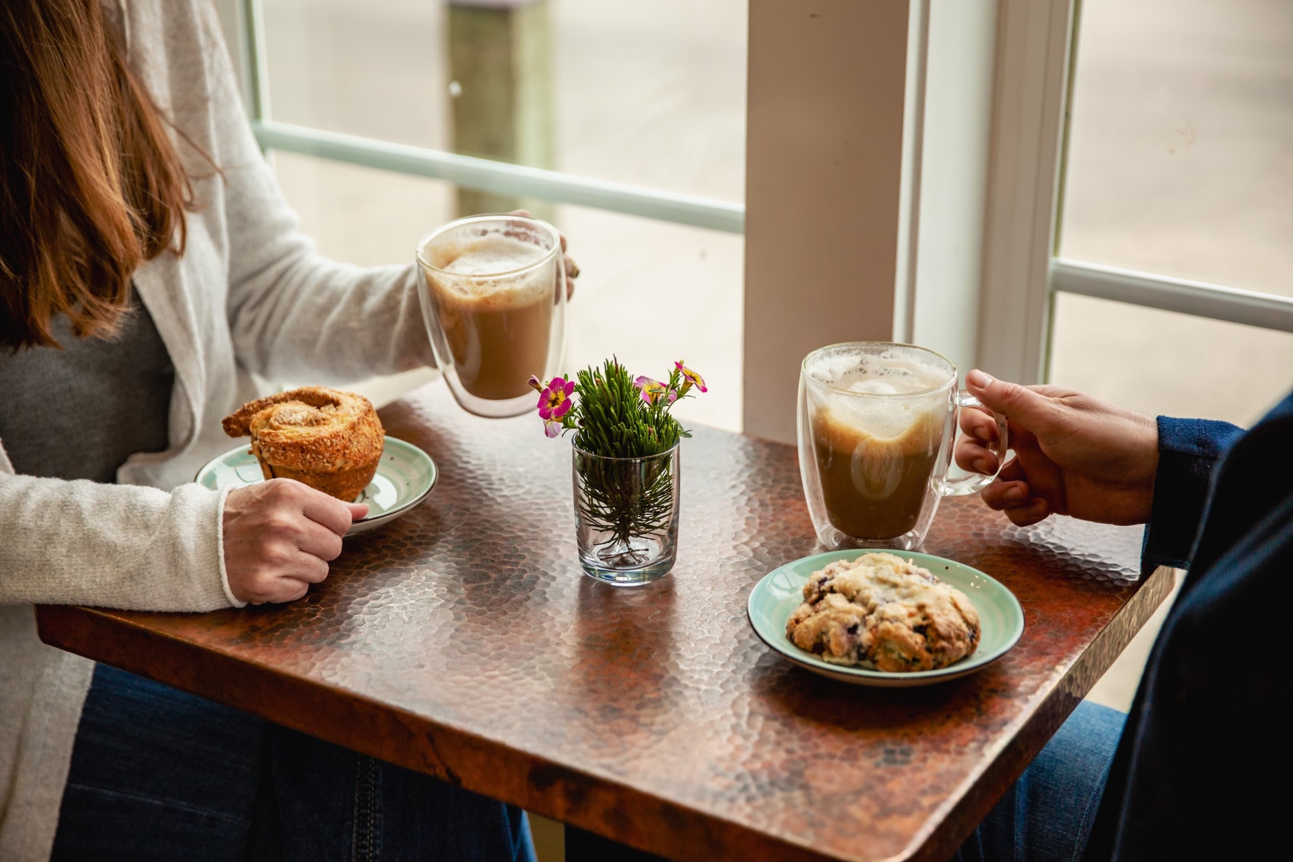 People enjoying coffee and pastries
